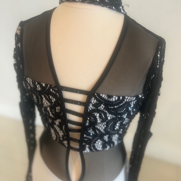 Dance Costume - CH XL - Black and White Leotard lace stoned/ LA Dance - Picture 2 of 4